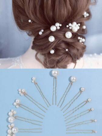 12 st. mångsidiga hårspännen i pärlkonst för brudar, lämpliga för vardagsbruk och bröllop