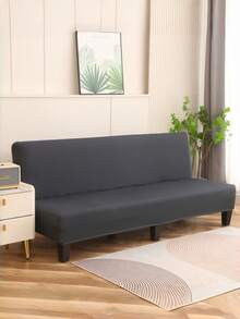 1pc Armless Sofa Bed Cover, Elastic Polyester Fiber Sofa Slipcover, Knitted Milk Silk, Suitable For All Seasons - Dark Grey - View 5