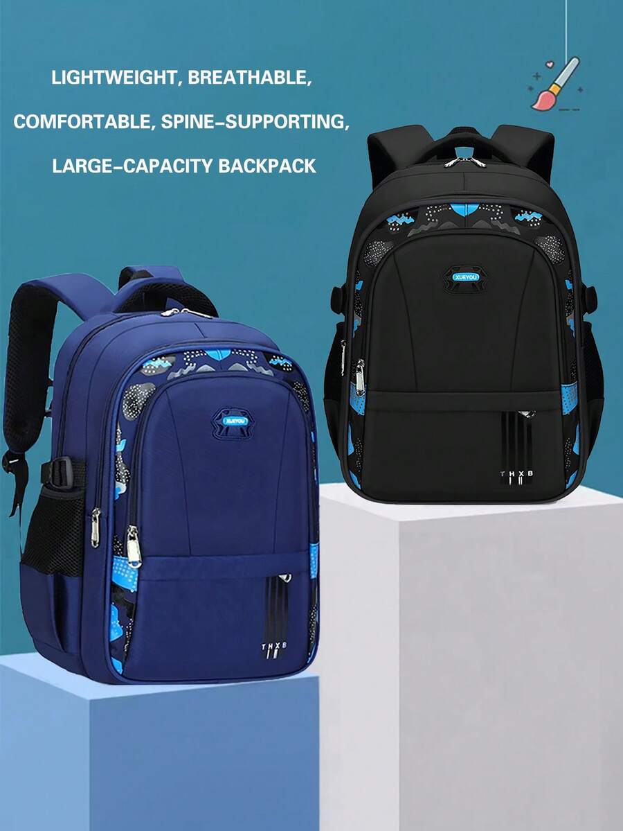 1pc Minimalist Student Backpack, Lightweight Spine Protection, Large Capacity, Unisex For Boys And Girls, Daily Use - C - View 1