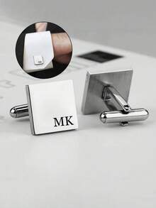 1pc Customized Cufflinks - Groom Wedding Cufflinks, Groomsman Gift Engraved Cufflinks, Father's Day Gift, Gift For Brother, Stainless Steel Graduation Gift - Multicolor - View 1