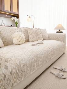 1件复古几何图案半磨砂提花沙发垫，新款毛绒座椅垫，宠物防抓，适用于1-4座沙发，四季通用，可机洗 - 米色 - 查看 3