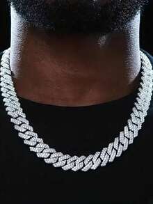 1 件男女通用嘻哈风格全水钻装饰时尚项链，适合日常佩戴或珠宝配饰，圣诞节、新年派对的绝佳礼物 - 彩色 - 查看 10