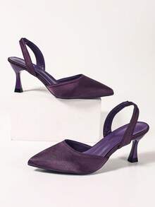 Women's Pointed Toe High Heel Pumps With Ankle Strap, Fashion Mary Jane Shoes - Lilac Purple - View 2