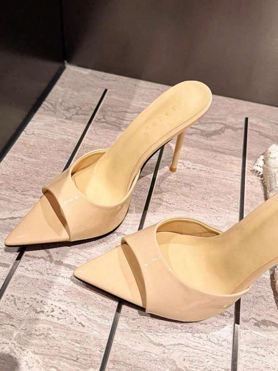 女士裸色高跟凉鞋，夏季优雅尖头细带高跟鞋，性感露趾凉鞋 [此款式尺码偏小，订购时请参考尺码表]