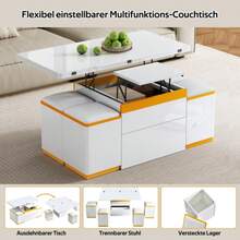 Modern White High-Gloss Coffee Table, Elegant Side Table, Height-Adjustable Multifunctional Coffee Table, Folding Dining Table/Living Room Furniture, 100 X 50 X 43 Cm (Length X Width X Height) - 白色 - 查看 8
