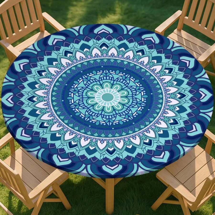 PickyNproud Round Tablecloth Waterproof Round Fitted Tablecloth With Elastic Fits 36"-44" Round Tables For Dinner, Outdoor, Picnic - ColorI - 查看 1