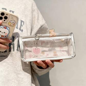 1 st. rosettformad pennfodral med PP-klämma och hänge, minimalistisk förvaringslåda med stor kapacitet, pennskrin med skrivbordsorganisering, transparent design för snabb åtkomst, skolmaterial, kontorsmaterial, väska