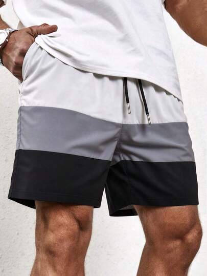 Men's Casual Gradient Color Shorts For Summer Outdoor, With Drawstring Waist And Side Pockets, Suitable For Outdoor Walking, Camping, Office, Party And Other Occasions