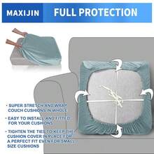 MAXIJIN Velvet Stretch Cushion Covers Couch Cushion Slipcovers Loveseat Sofa Cushion Covers For Individual Cushions With Elastic Bottom (2 Piece Loveseat Cushion Covers, Dusty Blue) - 塵藍 - 查看 5