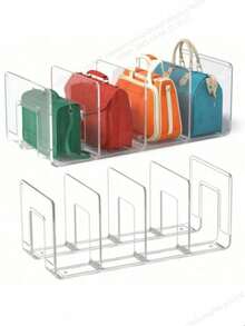 Transparent Wardrobe Storage Bag With Handles, Removable Shelves, Suitable For Bedroom, Bathroom, Office, Practical Book Shelf L-Shaped Storage Rack, Space-Saving, Can Be Used As Car Storage Box, Drawer Organizer. Transparent 4-Grid Storage Box Suitable For Small Handbags, Also Suitable For Wardrobe Storage Of Clothes, Sweaters, Socks, Pants, Jeans, Underwear, Etc. - Clear - View 8