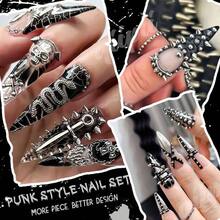 3D Metal Punk Bullet Rivet Nail Charms Flat Bottomed Alloy Pointed Cone Spike Silver Nail Art Pearls Gems Studs Steel Beads Balls Acrylic Nails Goth Manicure Women Crafts Decor - Matallic Silver Spikes Set - 查看 3