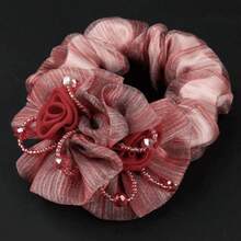 Korean Style Floral Elegant Large Scrunchie Mesh Hair Tie Elegant High-End Hair Accessory Women - Dây buộc tóc hình hoa đôi [màu tím] - Xem 8