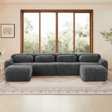 These Modular Sofas, Keine Assembly, Free Combinations, Atmungsaktiver Plüschstoff, Rutschfester Boden, Mit Kissen. Ergonomische Understand, High-Quality Structure, Designed For Living Conditions - Grey - View 4