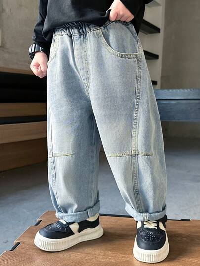 Young Boy Loose Straight Leg Jeans, Suitable For Everyday, School, Casual And Outdoor Wear, Spring/Summer/Autumn