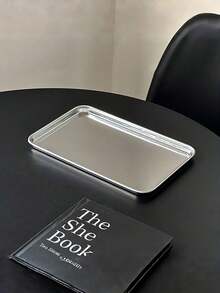 1pc 304 Stainless Steel Rectangular Tray, Ins Style Serving Platter, Bread Plate, Dessert Plate, Coffee Tray, Suitable For Family Gatherings - Silver - View 11