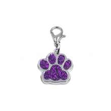 1pc Zinc Alloy Pet Dog ID Tag, Glitter Paw Print Pendant, Laser Engraved Logo Decoration