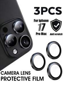 3片装黑色仿鹰眼钢化玻璃镜头保护膜，防水、防刮、不易碎裂，兼容 11/12/13/14/15/16/16 Plus/16 Pro/16 Pro Max/17/17 Air/17 Pro/17 Pro Max系列