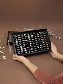 1 Peça Caixa de Exibição de Anéis com 36/100 Slots, Organizador de Armazenamento de Joias com Cobertura Transparente à Prova de Poeira, Presente Essencial de Viagem para Mulheres, Temporada de Volta às Aulas, Decoração para Sala de Maquiagem - Multicolorido - Visão 2