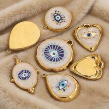 1 件 304 不锈钢 18K 镀金珐琅白蓝恶魔之眼吊坠，适用于 DIY 耳环、手链和珠宝制作，批发配件 - 金黃 - 查看 4