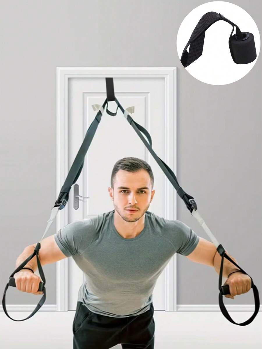 1 pieza Sistema de anclaje de puerta de alta resistencia con bandas de resistencia - Cuerda ajustable Equipo de gimnasio para dominadas, jalones de lat, ejercicios de Body superior y abdomen - Entrenador de resistencia montado en la puerta (sin barras/hardware) - Accesorios de equipo de fitness de yoga Bandas de resistencia Barra de manija Estación de fijación Polea de fitness Correa de ejercicio Accesorios de entrenamiento de gimnasio en casa Equipos de entrenamiento