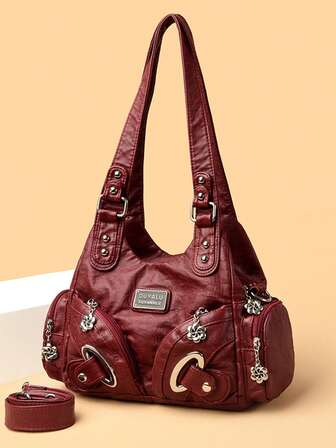 Fashionable Minimalist Multi-Pocket Rivet Decorated Vintage Elegant Casual Crossbody Shoulder Bag, Suitable For Street, Travel And Daily Wear