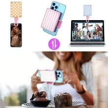 60颗LED高功率可充电夹式补光灯，前后夹设计，三种灯光模式可调，适用于手机，兼容、安卓、iPad、笔记本电脑，可用于化妆、自拍、Vlog等，适合自拍、直播、摄影等场景，便携式补光灯，自拍直播摄影便携灯，手机补光灯 - 粉色 - 查看 6