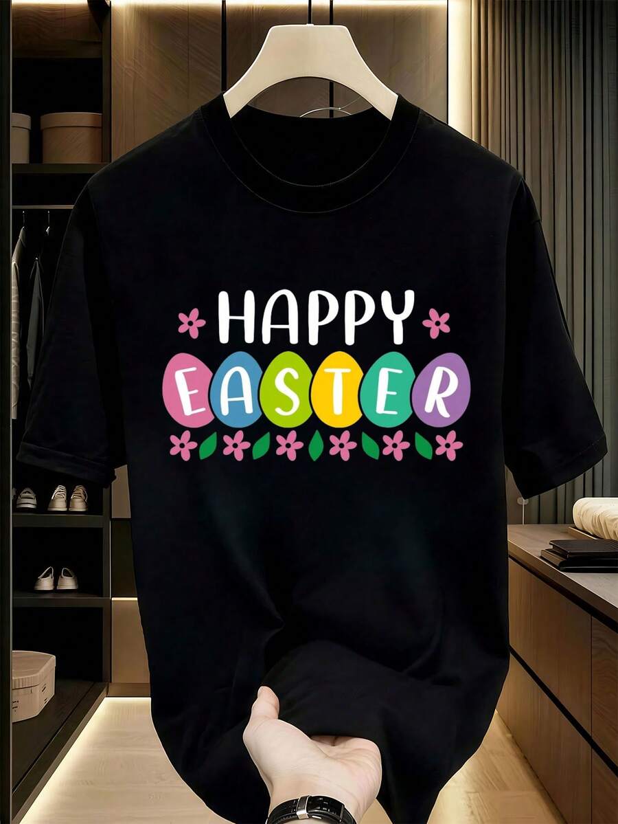 Easter Day Art-Shirt Happy Easter Day Face Bunny With Leopard Print And Bow-Shirt] Graphic Tees Men Crop Tops Couple Tee Art Outfits Men-Shirt - 黑色 1pcs MEN4 - 查看 1
