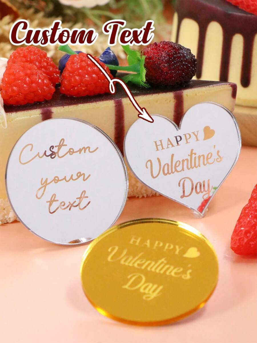 Personalized Cake Topper For Restaurants, Custom Acrylic Round Drink Topper For Wedding Decor, Personalized Cake Topper, Customizable Text Birthday Cake Decoration, Customized, Valentine's Day, Stylish Custom Design, Family, Father, Mother - Style a - View 1