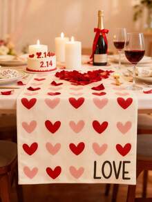 1Pc 13 X 72 Inch Heart-Patterned Polyester Valentine's Day Decorative Table Runner, A Romantic Valentine's Day Decoration In White, Pink, And Red With A "LOVE" Pattern, Stain-Resistant And Heat-Insulating, Perfect For Valentine's Day Parties, Romantic Weddings, And Gatherings With Friends; A Versatile Table Runner Suitable For All Seasons. - Nhiều màu - Xem 5