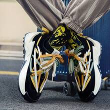 系带厚底运动鞋，时尚男士休闲鞋 - 黑色 - 查看 5