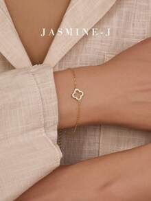 1pc 925 Sterling Silver Hollow Four-Leaf Clover Bracelet, Inlaid With Full Diamonds, Paired With Gold Chain. Classic, Elegant, Minimalist, Exquisite Women's Bracelet, A Unique Valentine's Day Gift For Her. - Multicolor - View 7