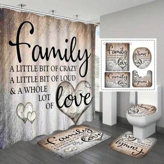 1/4 piezas Juego de cortina de ducha con estampado de letras, alfombra de baño antideslizante, alfombra de baño, tapa de asiento de inodoro, cortina de ducha de poliéster lavable, cortina decorativa de ventana de baño, 70.9" X 70.9" Decoración navideña