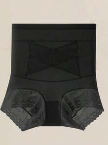 1pc Seamless High Waist Shaping Panties Plus Size Summer Women's Lace Tummy Control Panty Slimming Waist Trainer Sheath Flat Belly Underwear Butt Lifting Shapewear - 黑色 - 查看 7