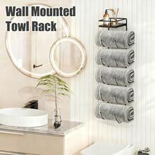 LZYMSZ Wall Mounted Bathroom Towel Rack 5 Tier Design, Metal Rolled Towel Holder With Marble Shelf, Multi Purpose Storage Organizer For Bathroom, Kitchen And Bar Decor, Space Saving Style, Black - 黑色 - 查看 2