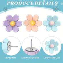 15pcs/30pcs Pastel Colors Cute Floral Push Pins - Pink, Purple, Green, Sewing, Office - Assorted Sizes & Shapes, Cute Pins