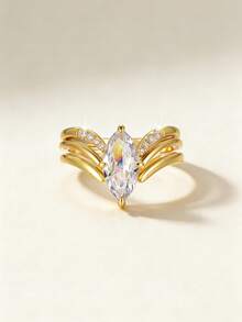 3pcs/Set European & American Fashion Marquise Cut Rhinestone Wing Stackable Rings, Suitable For Proposal, Anniversary, Holiday Gifts - Multicolor - View 2