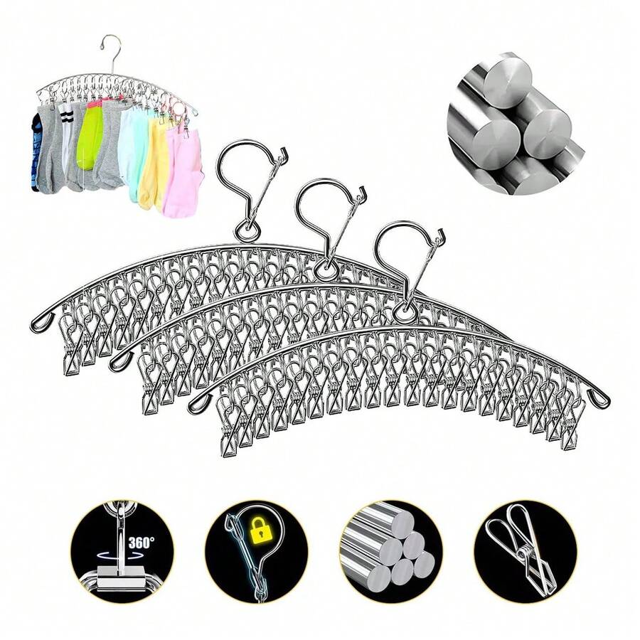 Tendencia3pcs 60clip Y Goteo Colgadero Acero Inoxidable Pinzas RopaCalidad premium - 1 - Ver 1