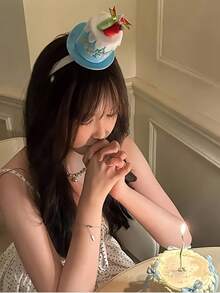 3个/2个/1个生日快乐蜡烛和绒球装饰派对发箍，可爱生日派对发饰发夹，适合生日和派对礼物 - 彩色 - 查看 10