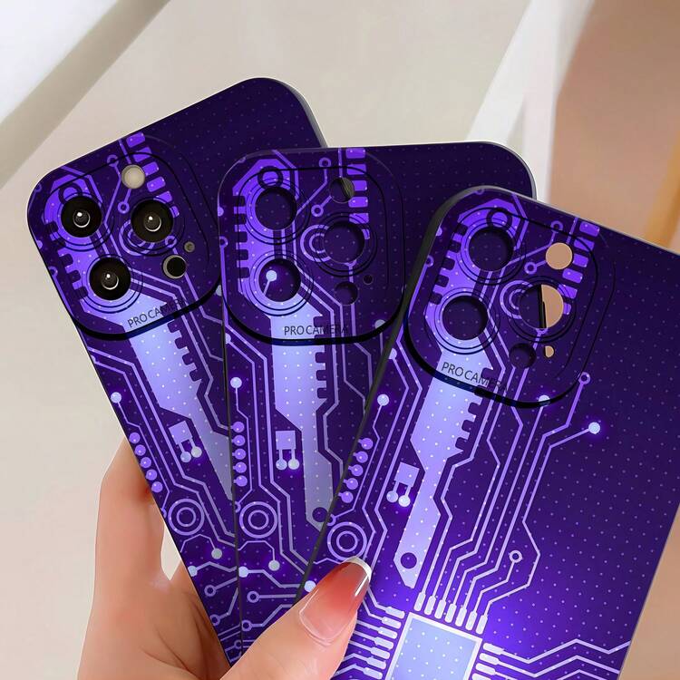 La funda de teléfono con diseño de circuito impreso y efecto espejo también funciona como espejo y es compatible con  17,  16 Pro Max,  15 Pro Max,  13 y  12. Fabricada en TPU, ofrece protección contra golpes y caídas. Es el regalo perfecto para amantes de la tecnología, familiares, amigos, cumpleaños, festividades y cualquier ocasión especial. - Negro - Añade 5