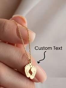 Personalized Custom-Designed Footprint Pendant Necklace, Engravable With Family Members' English Names And Birthdays. A Personalized Baby Footprint Necklace, Perfect For New Mothers, Baby Shower Gifts, Or As A Personalized Name And Date Engraved Pendant Necklace. Features An Adjustable Extension Chain And A Simple Design. - Multicolor - View 1