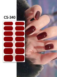 Entra en el mundo de la conveniencia 1 hoja 14 puntas Uñas artificiales de tamaño mediano Pegatinas de uñas con envoltorios brillantes del cielo para cambiadores de estilo Suministros de uñas - Rojo - Ver 3