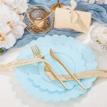 100pcs Blue Scalloped Plastic Plates-Blue Disposable Plates Heavy Duty-Disposable Plate Set For Party Wedding-Include 50 Plastic Dinner Dert Plate Perfect For ThanksgivingChristmas - 100 chiếc đĩa nhựa màu xanh dương - Xem 4