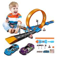 MOWE Pista de Carros para Niños : con Vechiculos y Autopistas Juguetes Didácticos de Aventuras en Coche con 2 Mini Autos Juguetes Montessori de Vehículos para Niño Regalo para Niños de 3+ Años - como en la foto - Ver 1