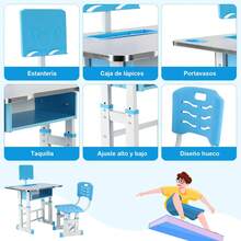 Juego de mesa y silla de estudio ergonómica ajustable - Marco de metal duradero, azul y blanco, ideal para el hogar, la escuela o el entrenamiento, escritorio escolar | Altura ajustable | Diseño ergonómico, mesa de estudio CINTHYA MX Azul - Celeste - Ver 6
