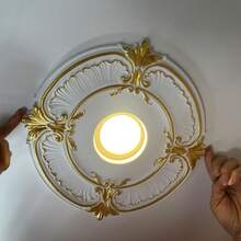 1 Pc Lighting PU Ceiling Medallion Ceiling Fan Cover Plate Medallion For Home Light Fixtures Trim, 12.2 Inch Od X 3.5 Inch ID(White Gold) - White Gold - View 7