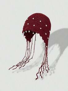 1pc Thick Handmade Crochet Hollow Out Beanie Hat, Warm Knitted Tasseled Cap, Fashion Accessory For Women, Suitable For Winter, Boho, 4th Of July, Mother-Daughter Outfit, Halloween, Vacation 6DDW - 多色加粗款 - 查看 6