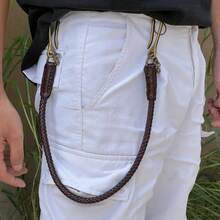 LLavero de motociclista de cuero genuino de estilo Punk clásico, cadena para pantalones vaqueros hecha a mano, cadena para billetera, cadena para la cintura, accesorios de ropa de Rock para hombre - Caqui - Ver 10