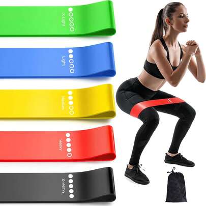 Set de 5 bandas de resistencia con bolsa de almacenamiento, accesorios de fitness para entrenamiento diario, yoga, estiramiento