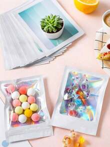 10pcs Holographic Iridescent Resealable Bags, Rainbow Foil Self-Sealing Packaging Bags, Christmas - Multicolor - View 3