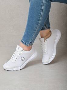 Tenis Deportivos Antideslizantes Y Transpirables Para Mujer Zapatillas Deportivas Cómodas para Mujeres: Tenis Deportivos Antideslizantes Y Transpirables Para Mujer, Zapatillas De Tenis Transpirables Para Mujer Zapatos para caminar  para Dama con cordones minimalistas y detalles decorativos Zapatillas de Tenis para Mujeres Transpirables, Antideslizantes y de Ocio para Correr Sneakers Deportivos para Mujer Tenis Comodos, ligeros y de Moda - Blanco - Ver 4